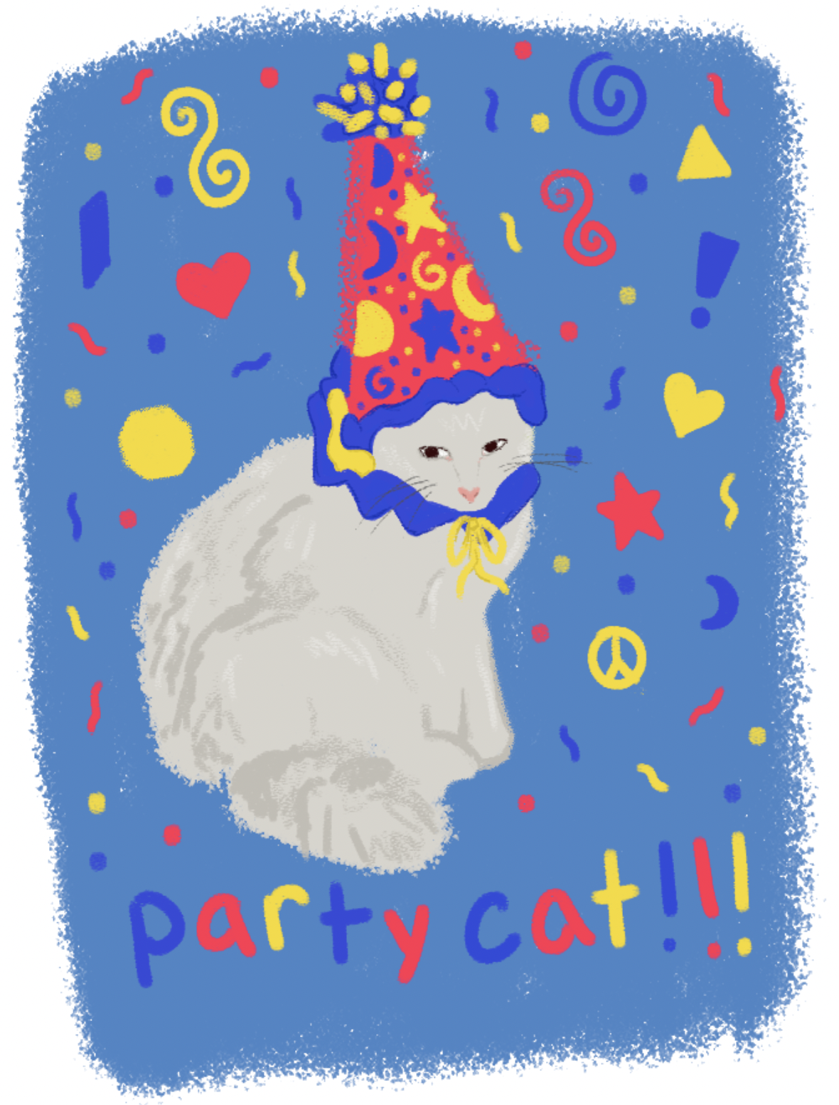 drawing of a cat wearing a party hat